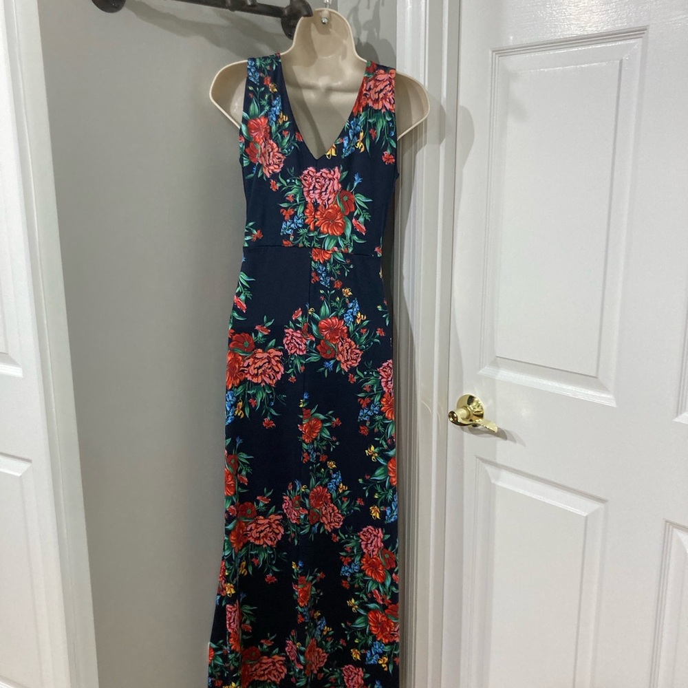 NWOT Nina Leonard Navy Floral Maxi Dress - Picture 5 of 8